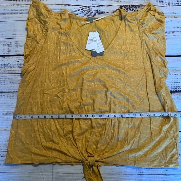 Wit & Wisdom Gold Short Sleeve Tie Front Blouse - Picture 5 of 5